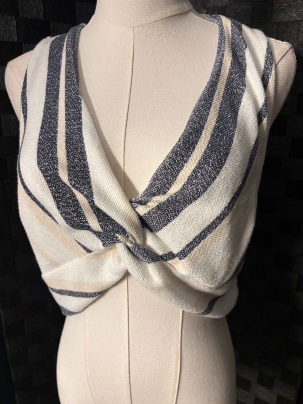Ocean Drive Cream and Navy Striped Twist-Front Tank Top
